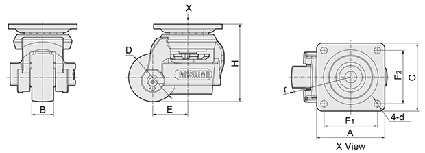 Caster With Leveling Mounts Dimensional Drawing